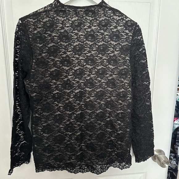 Dialogue Standing V-neck Lined Bodice Lace Top Sz L NWIT Black A36225 - Picture 2 of 5